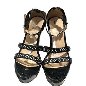 J Crew Women Black Wedge Heel Shiny Sandals Size 7
